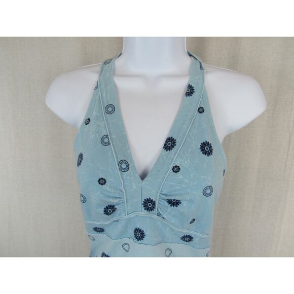 SO Medium Blue Halter Top Floral Ombre Tie Dye Y2K Preppy Kaleidoscope Pattern - Picture 2 of 4